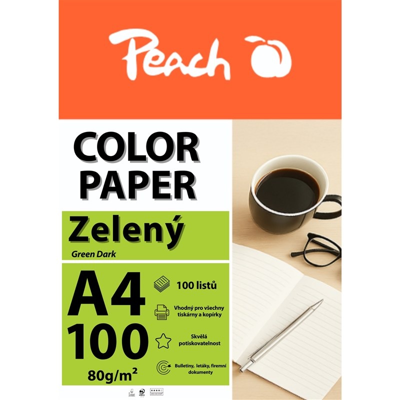 Papíry do tiskárny Peach Color A4 - 100 listů zelené