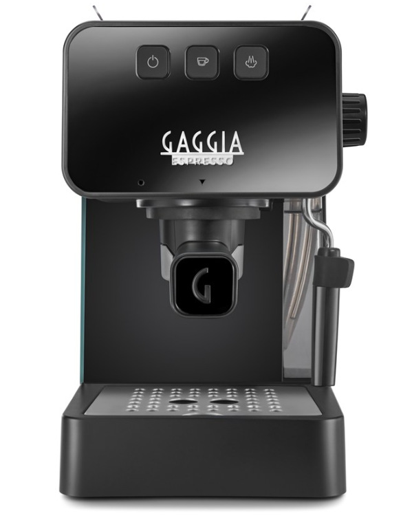 Čelní pohled na pákový kávovar Gaggia Espresso De Luxe zelená s parní tryskou