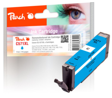 Inkoustová náplň Peach Canon CLI-571XLC, 775 stran azurová