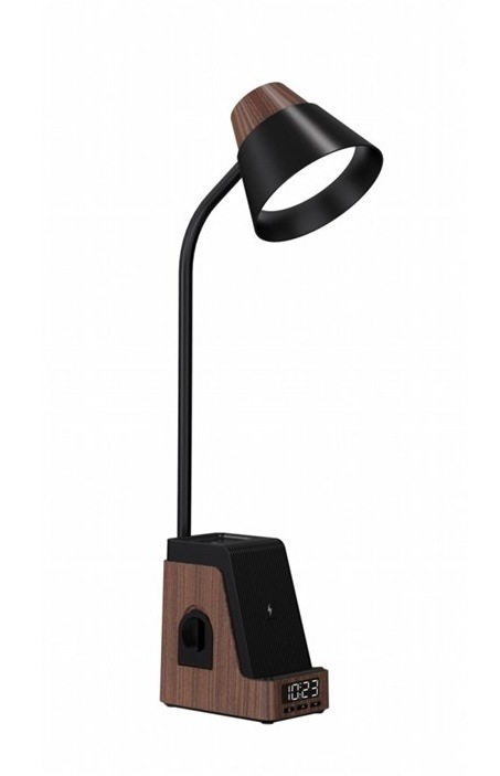 Stolní lampa Immax Ideal v černé a hnědé barvě.