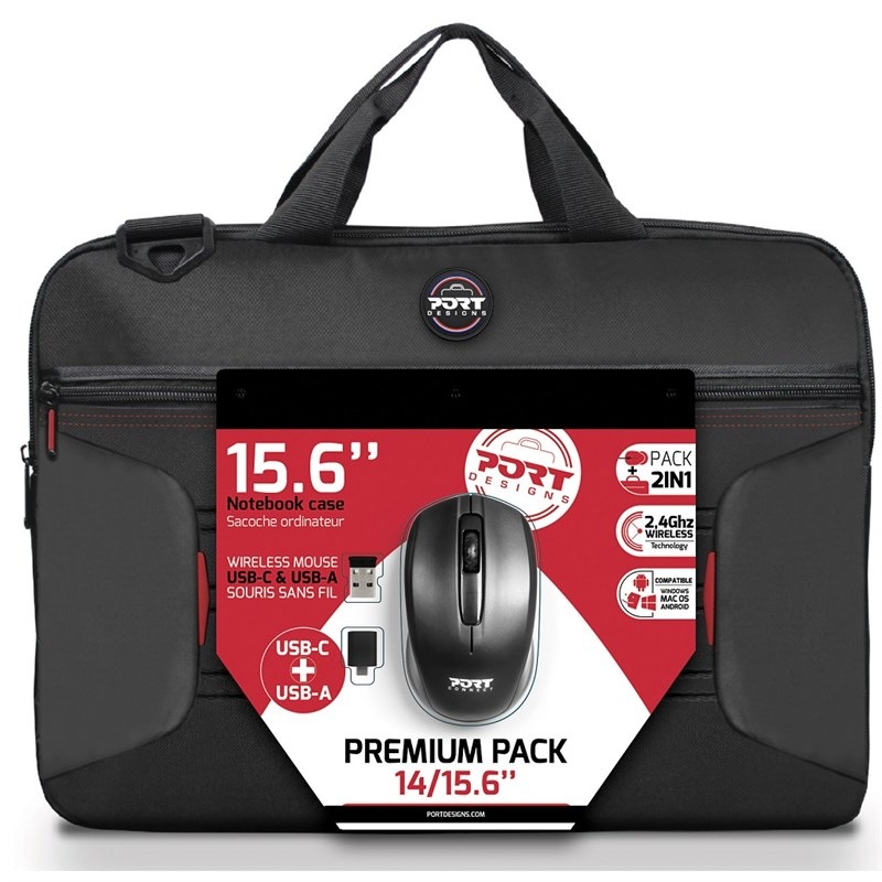 Brašna na notebook PORT DESIGNS Bundle Premium Pack na 14/15.6" + bezdrátová myš černá