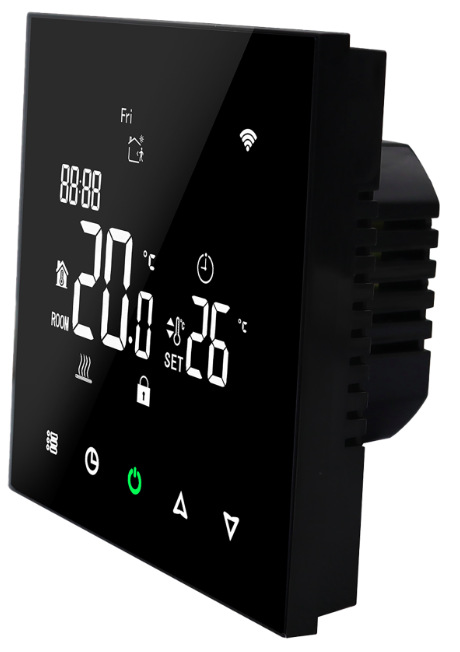 Termostat Elektrobock PT740B-NP WIFI černý Detail displeje termostatu Elektrobock PT740B-NP WiFi v černém provedení