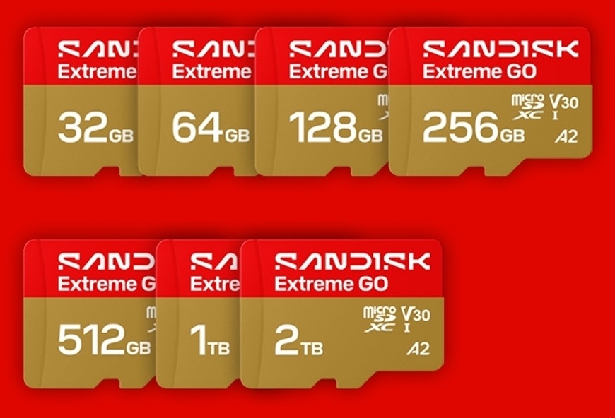 Řada paměťových karet SANDISK Extreme GO s různými kapacitami