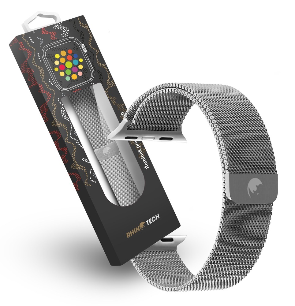 Řemínek RhinoTech milánský tah na Apple Watch 42/44/45/49 mm stříbrný Řemínek RhinoTech milánský tah na Apple Watch 42/44/45/49 mm stříbrný