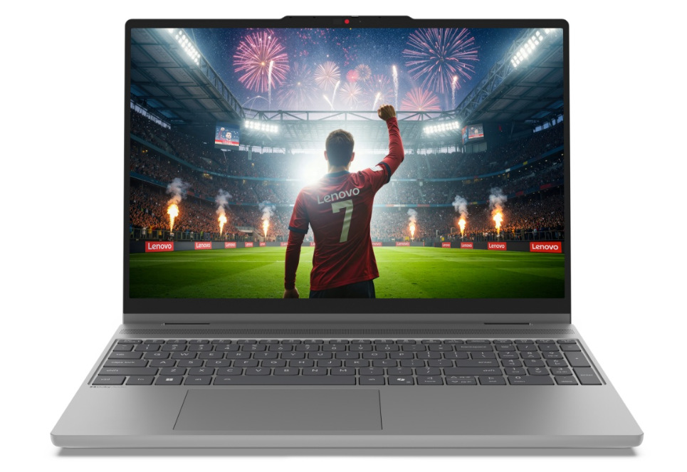Notebook Lenovo IdeaPad 5 2-in-1 15IPH11 šedý Otevřený a zapnutý notebook Lenovo IdeaPad 5 15IPH11 s obrázkem fotbalisty