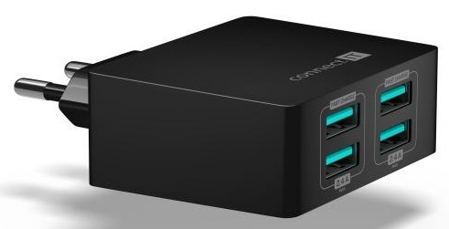 Nabíječka do sítě Connect IT Fast Charge 4x USB, 4,8A s funkcí rychlonabíjení černá Nabíječka do sítě Connect IT Fast Charge 4x USB, 4,8A s funkcí rychlonabíjení černá