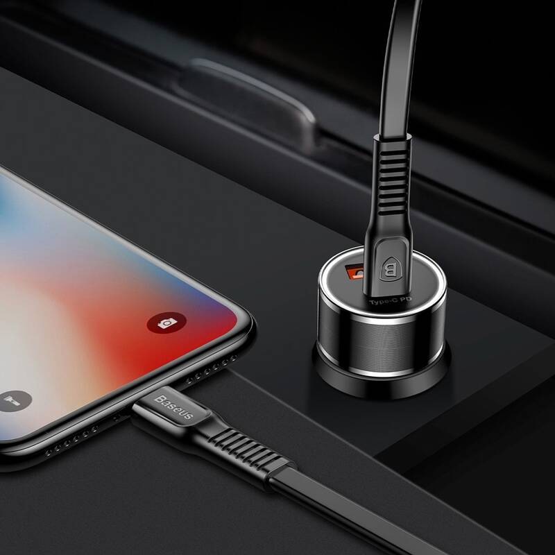Adaptér do auta Baseus Small Screw Type-C PD + USB Quick Charge 36W černý Adaptér do auta Baseus Small Screw Type-C PD + USB Quick Charge 36W černý