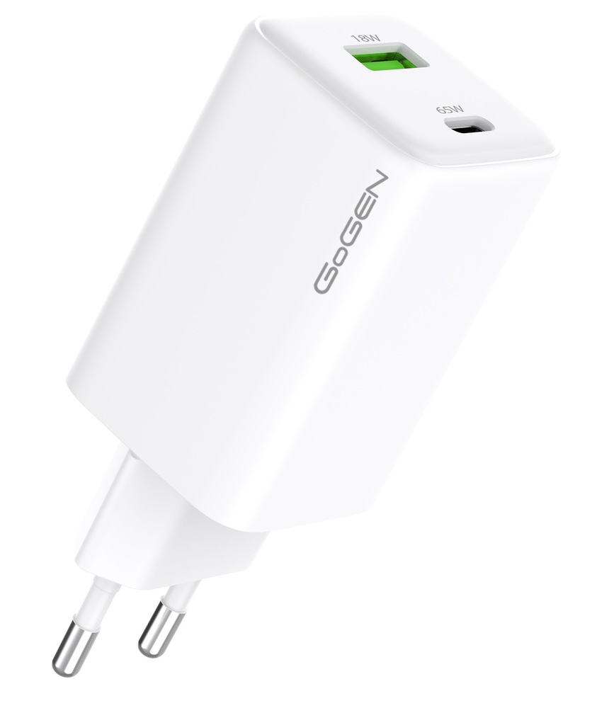 Nabíječka do sítě GoGEN ACHPDQ265, 1x USB-C PD 65W + 1x USB-A 18W bílá