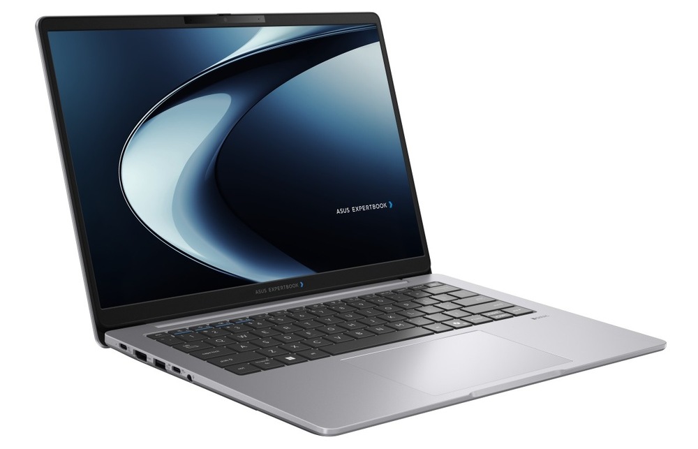 Notebook Asus ExpertBook P3 G2 šedý Otevřený a zapnutý notebook Asus ExpertBook P3 natočený doprava