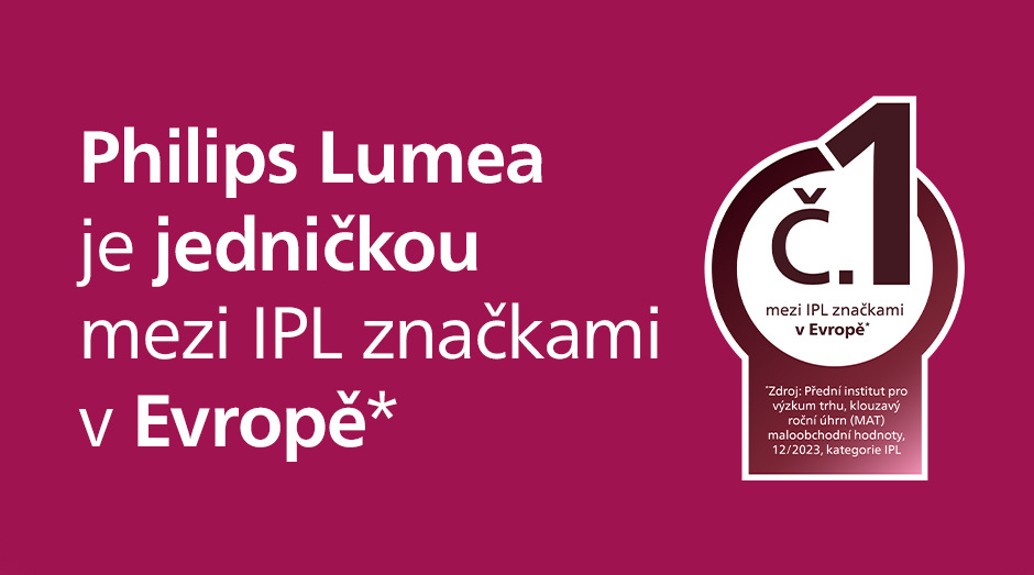 Grafický banner, kde je napsáno, že Philips Lumea je jedničkou mezi IPL značkami v Evropě.