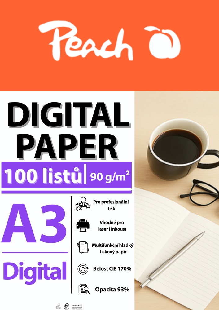 Papíry do tiskárny Peach Digital A3 90g - 100 listů Papíry do tiskárny Peach Digital A3 90g - 100 listů