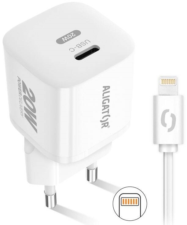 Nabíječka do sítě Aligator Power Delivery 20W, USB-C + kabel pro Apple bílá