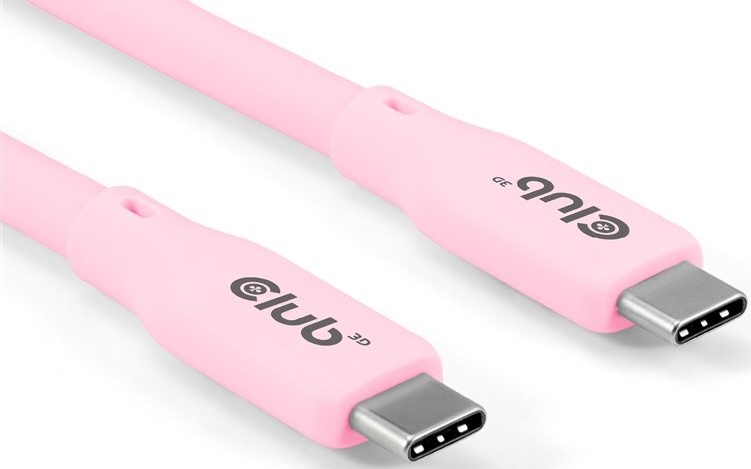 Kabel Club3D USB-C 4.0, 20Gbps, 4K60Hz, PD 240W, 2m - růžový