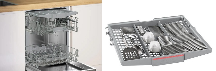 Otevřená myčka Bosch SMV2HVX06E, flexibilní koše Vario a příborová zásuvka