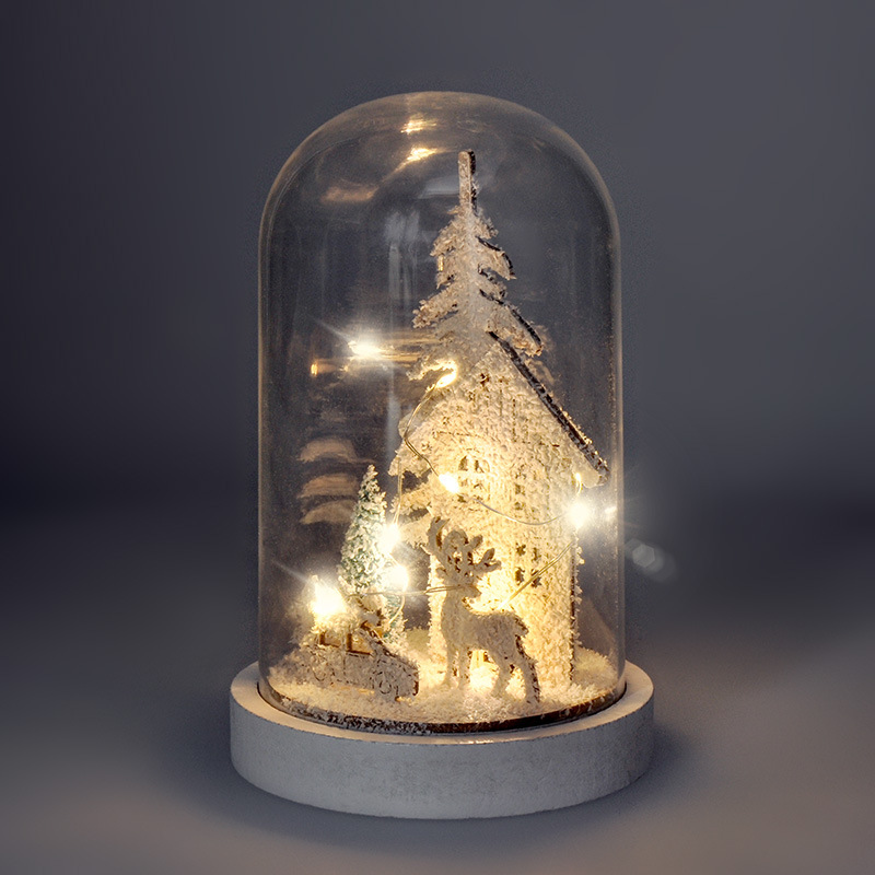LED dekorace Solight zasněžená krajina s domkem, 18cm, 10x LED, 2x AAA