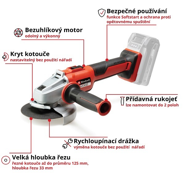 Úhlová bruska akumulátorová Einhell Professional AXXIO 18/125 Q (bez baterie) 4431151 Úhlová bruska akumulátorová Einhell Professional AXXIO 18/125 Q (bez baterie) 4431151