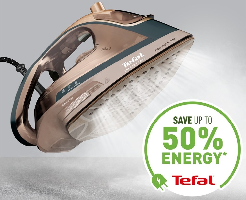 Žehlička Tefal FV6882E0 Energy Power díky technologii EFFITECH dosahuje vysoké účinnosti při nižší spotřebě energie.
