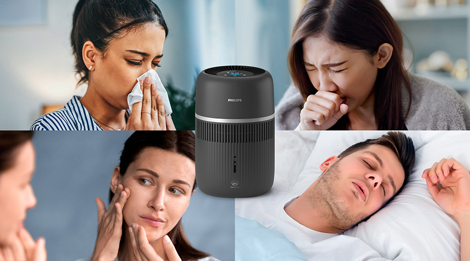 Zvlhčovač vzduchu Philips 4000 Series HU4210/03 šedý Lidé trpící nepříjemnými projevy suchého vzduchu v domácím prostředí.