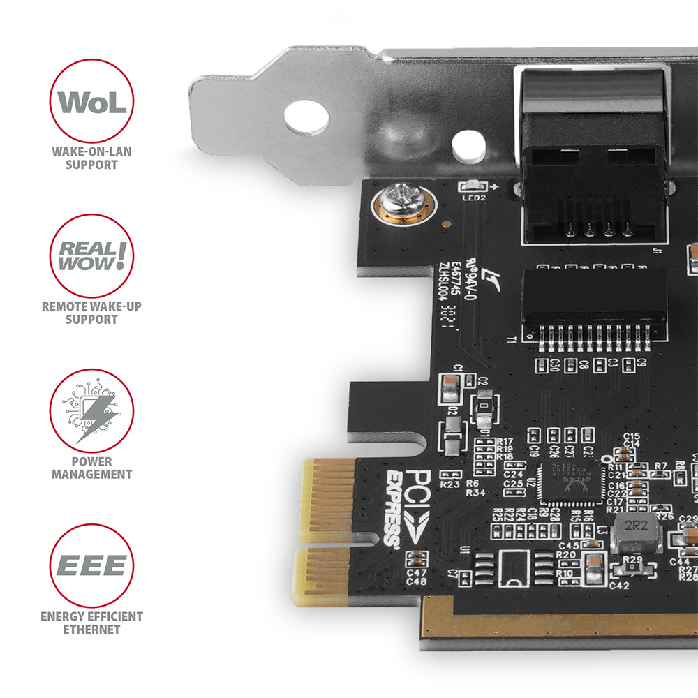 Síťová karta Axagon PCEE-GRF, PCIe síťová karta - 1x Gigabit Ethernet port stříbrná