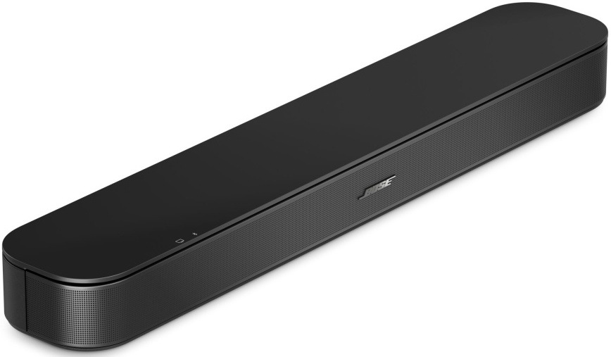 Soundbar Bose TV Speaker 2nd.Gen. černý Soundbar Bose TV Speaker z boku, zaoblený tvar a perforovaný kryt reproduktorů.