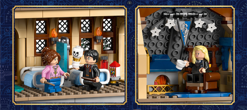 Stavebnice LEGO® Harry Potter™ 76463 Bradavický hrad: Křídlo s ošetřovnou Vlčí Patron Remuse Lupina a dva sběratelské bradavické portréty obohacují stavebnici o zajímavé detaily.