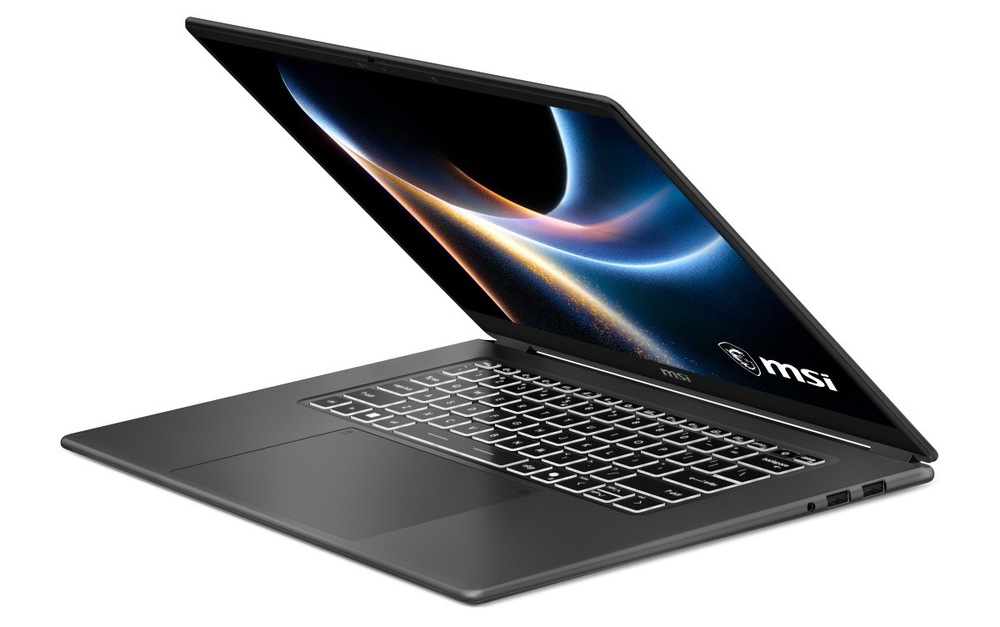 Notebook MSI Prestige 16 Flip AI+ C3MTG-262CZ černý Pootevřený zapnutý notebook MSI Prestige 16 Flip AI+ C3MTG-262CZ