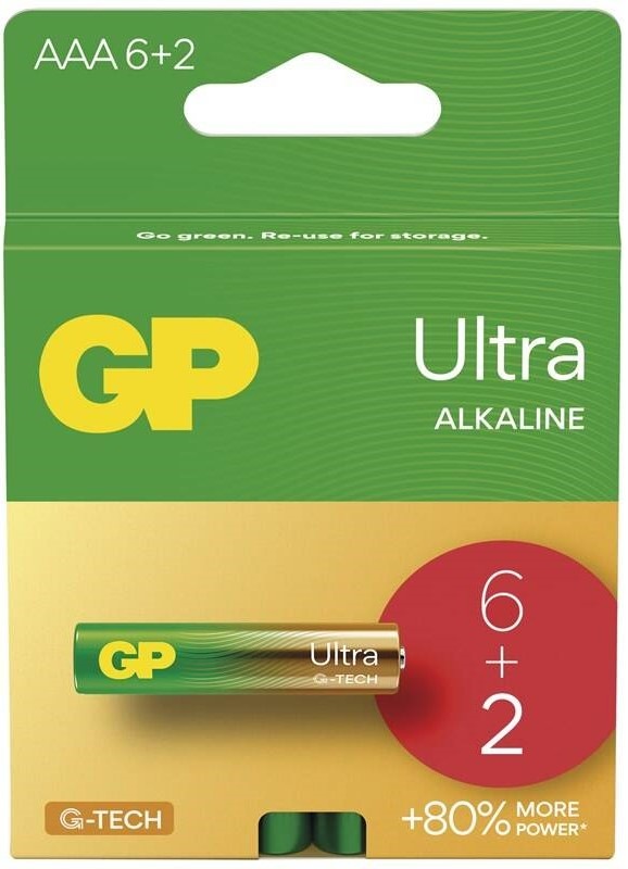 Baterie alkalická GP Ultra AAA (LR03), 6+2 ks