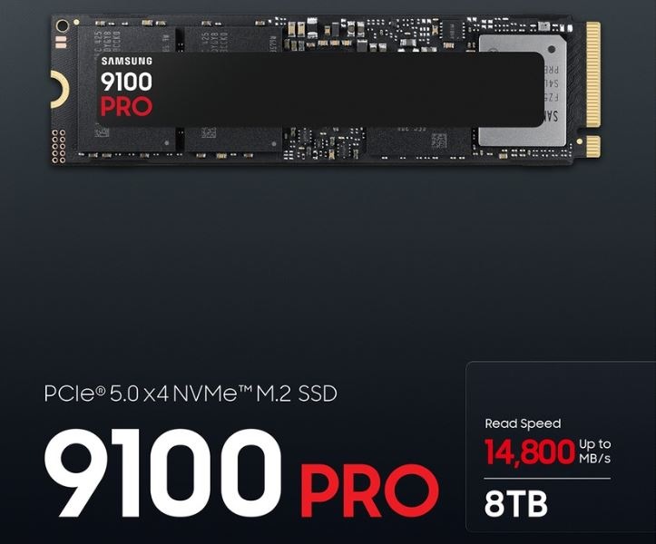 SSD Samsung 9100 PRO 8 TB PCIe 5.0 NVMe černý Samsung 9100 PRO 8 TB na černém pozadí