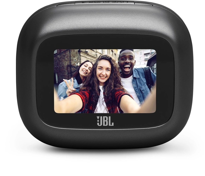 Sluchátka JBL Live Buds4 černá Vrchní strana s displejem na pouzdře sluchátek JBL Live Buds4