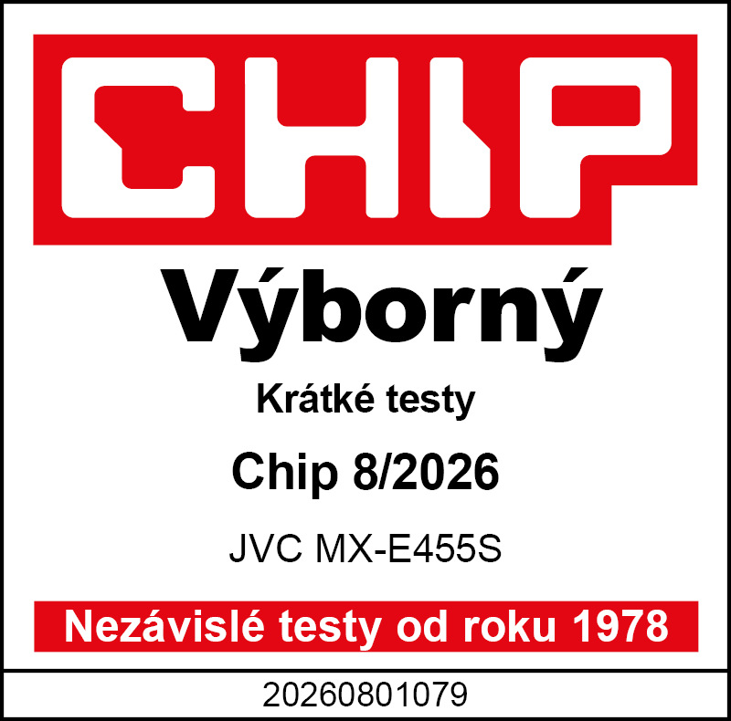 Ocenění časopisu CHIP: „Výborný“ pro produkt JVC MX-E455S