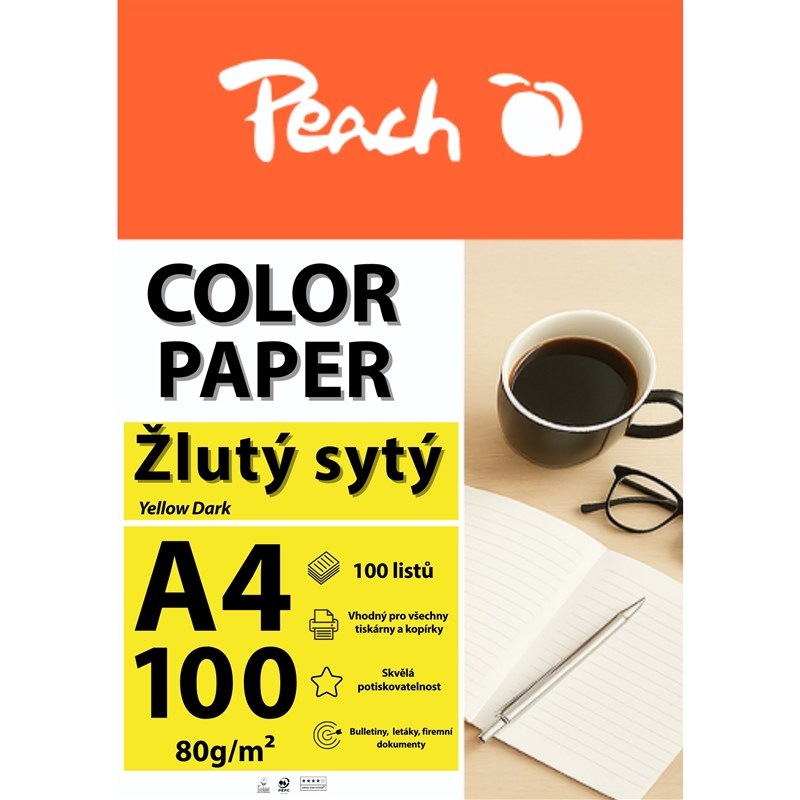 Papíry do tiskárny Peach Color A4 - 100 listů (syté) žluté