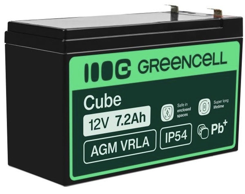 Olověný akumulátor Green Cell s kapacitou 7,2 Ah, konektory F2