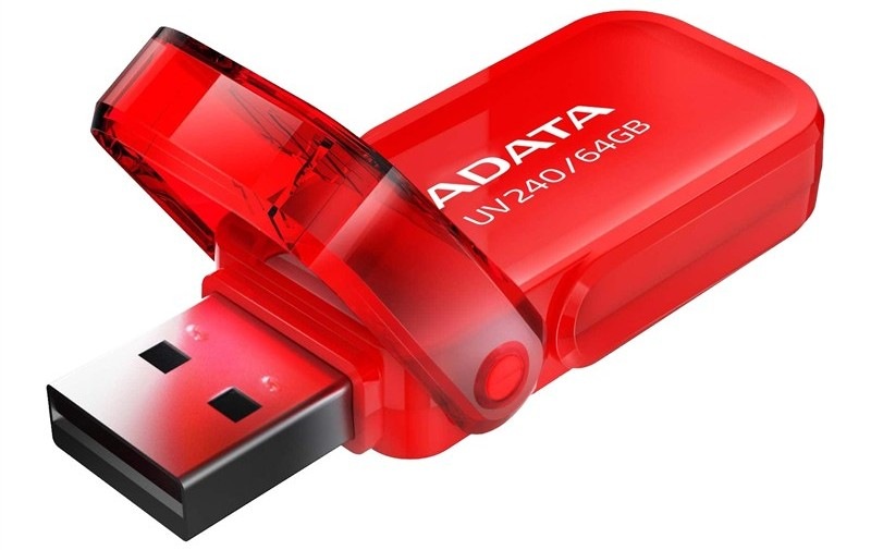 USB Flash ADATA Dash Drive UV240 64GB červený Flash USB ADATA Dash Drive UV240 64GB USB 2.0 má otvor pro připevnění ke klíčence či šňůrce