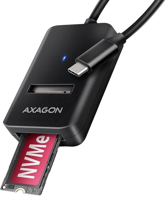 Adaptér Axagon USB-C 3.2 Gen 2 - M.2 NVMe & SATA SSD s 10cm kabelem v černém designu