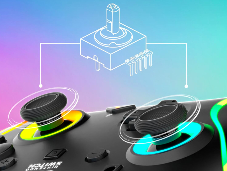 Detail Hall Effect analogových páček gamepadu Turtle Beach Afterglow Wave