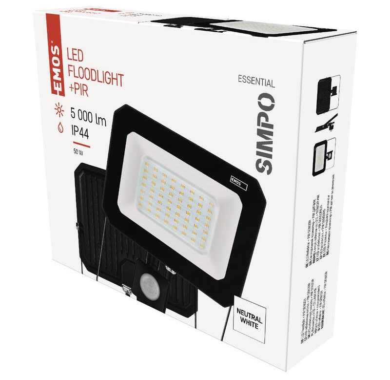 Reflektor EMOS SIMPO 50W 5000LM IP44 NW PIR černý Reflektor EMOS SIMPO 50W 5000LM IP44 NW PIR - černý