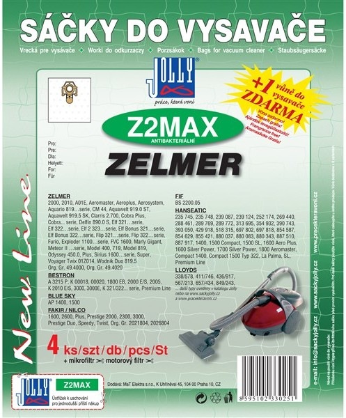 Sáčky do vysavače Jolly MAX Z 2 do vysav. ZELMER v počtu 4 ks s mikrofiltrem a motorovým filtrem