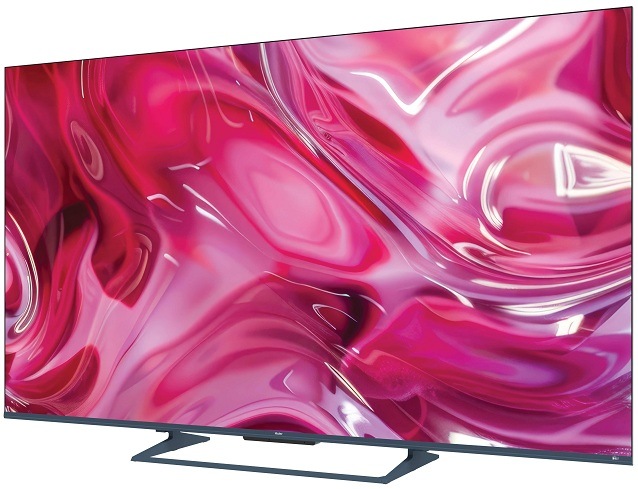 Televize Haier H75S90GUX televize haier s růžovou barevnou strukturou na obrazovce