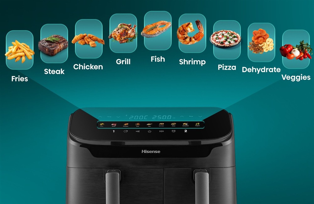 Fritéza horkovzdušná Hisense HAF2700DHA DUAL HEATER černá Horkovzdušná fritéza Hisense HAF2700DHA programy