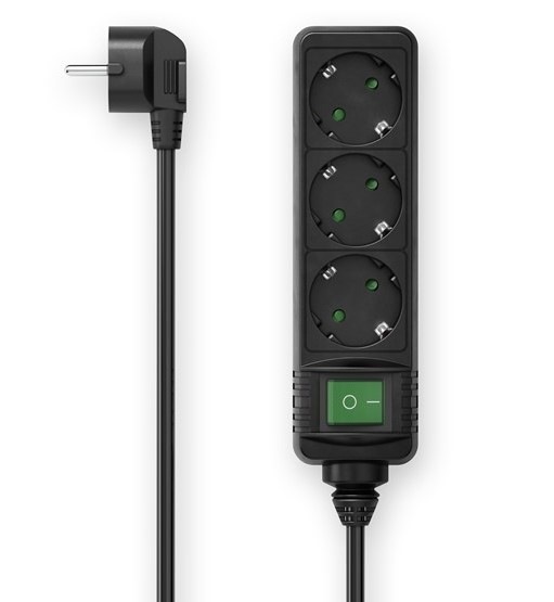 Kabel prodlužovací Hama 3x zásuvka schuko, vypínač, 3 m černý