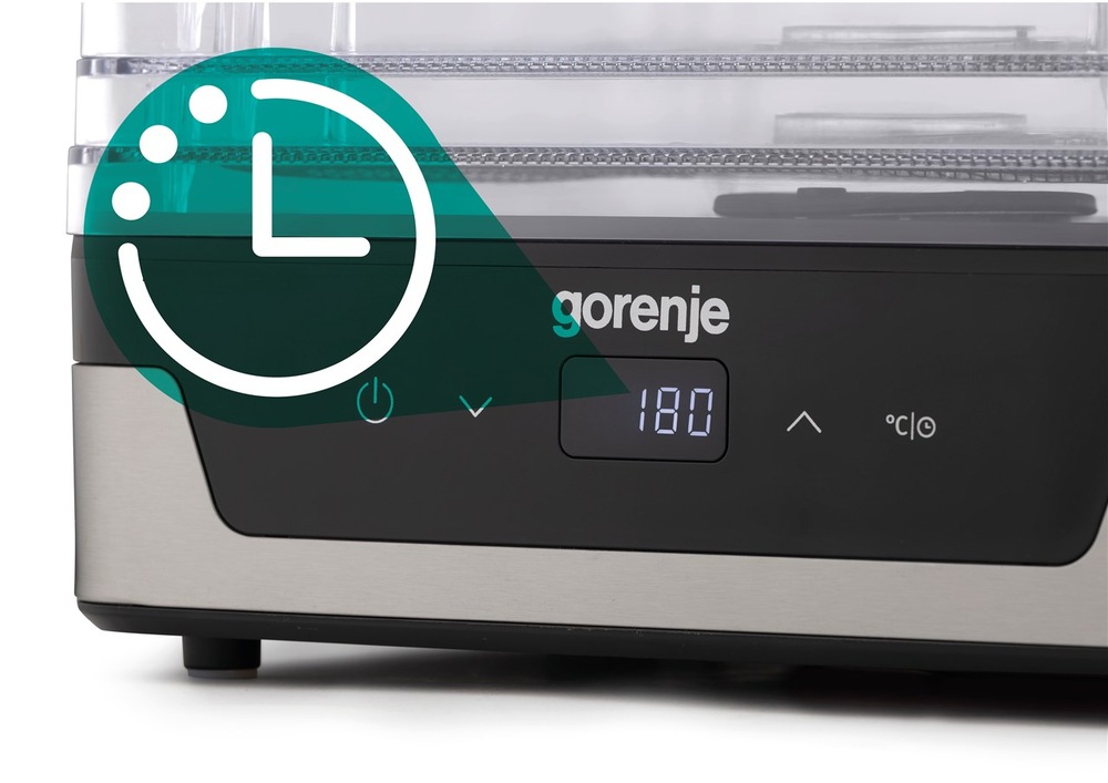 Sušička ovoce Gorenje FDK400DE černá/stříbrná Funkce časovače a Sušička ovoce Gorenje FDK400DE