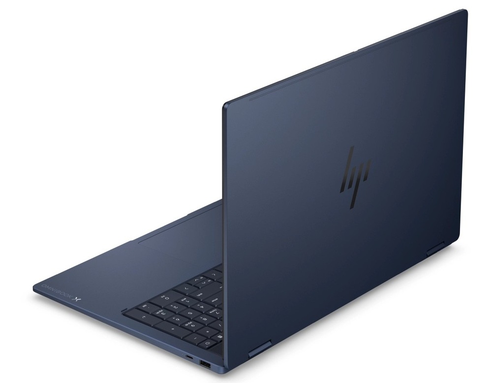 Notebook HP OmniBook X Flip AI 16-cc0000ncx + Game Pass předplatné na 2 měsíce modrý Otevřený notebook HP OmniBook X Flip AI zezadu