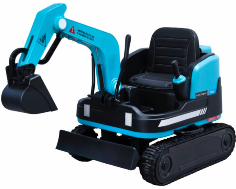Dětský elektrický bagr BLUETOUCH modrý s pásy a otočnou kabinou