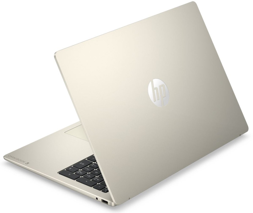 Zadní pohled na notebook HP OmniBook 3 s logem HP na víku