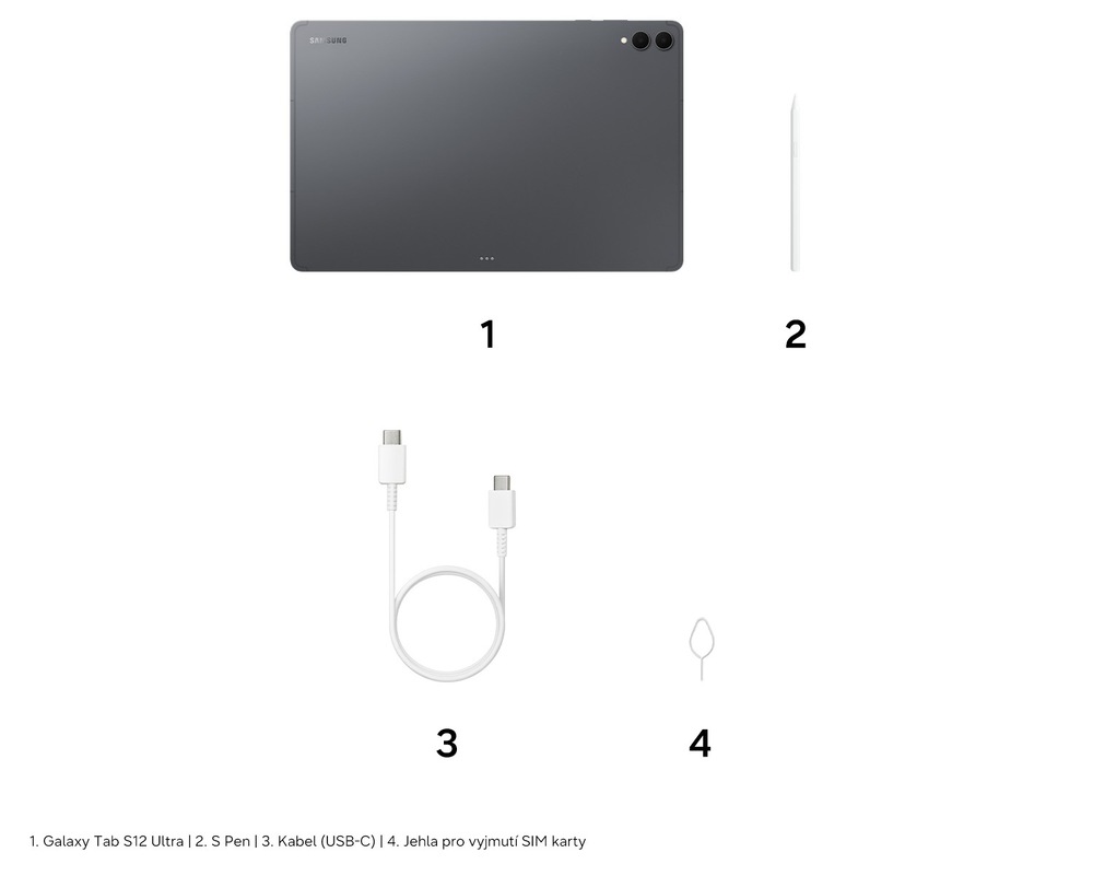 Dotykový tablet Samsung Galaxy Tab S12 Ultra 12 GB / 256 GB + dotykové pero šedý Obsah balení Samsung Galaxy Tab S12 Ultra