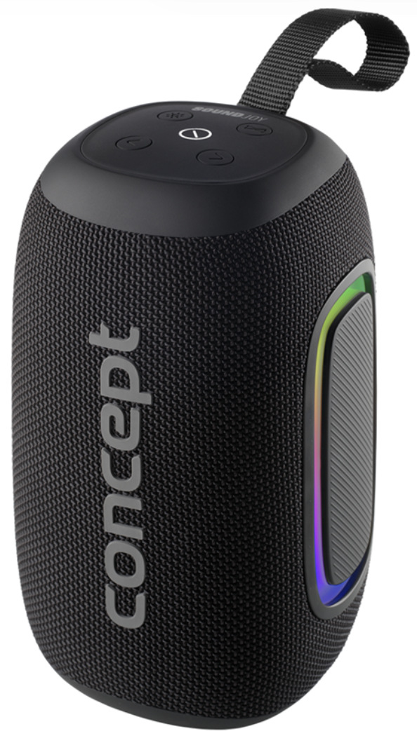 Přenosný reproduktor Concept SoundJoy BR5020 v černém provedení s poutkem a LED osvětlením