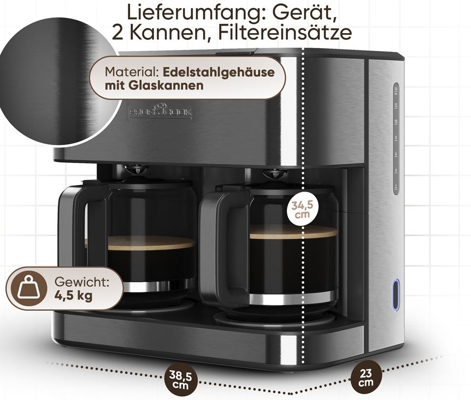 Kávovar Profi Cook KAD 1308 dix nerez Kávovar ProfiCook KAD 1308 DIX rozměry a příslušenství