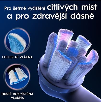 Náhradní hlavice Oral-B iO Gentle Care White (6 ks) bílá Detailní pohled na hustě rozmístěná vlákna, která dokonale obklopí každý zub a jsou šetrné k dásním.