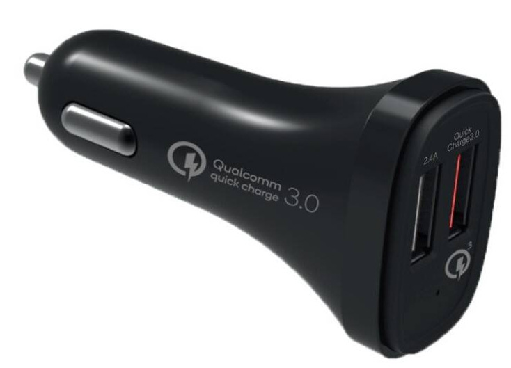 Adaptér do auta WG 2x USB (3,1A), QC 3.0 + Lightning kabel černý