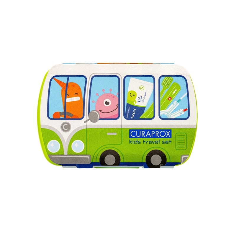Cestovní sada CURAPROX Travel set KIDS zelená